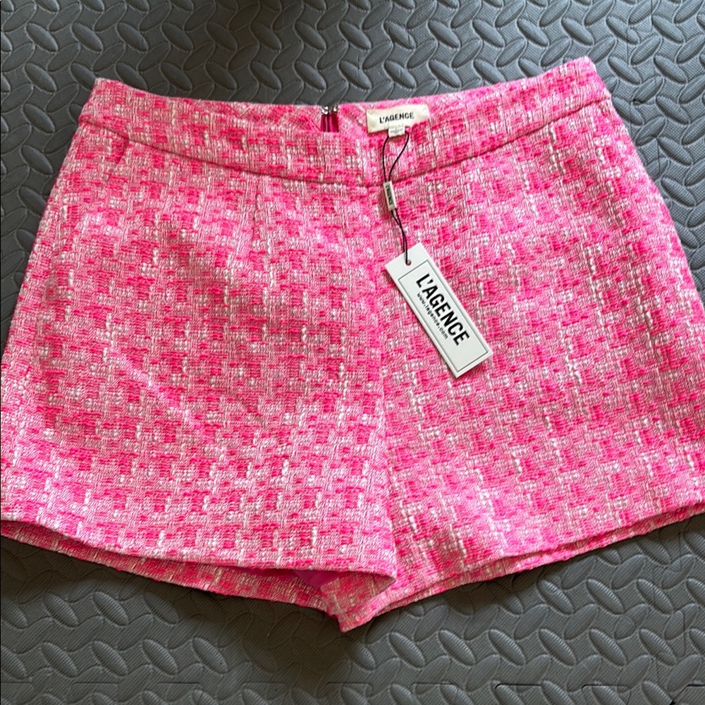 L'AGENCE Pink Tweed High Waist Shorts